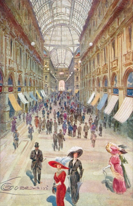 Milan : Galerie Vittorio Emanuele II (lithographie en couleur) - Giovanni Guerzoni
