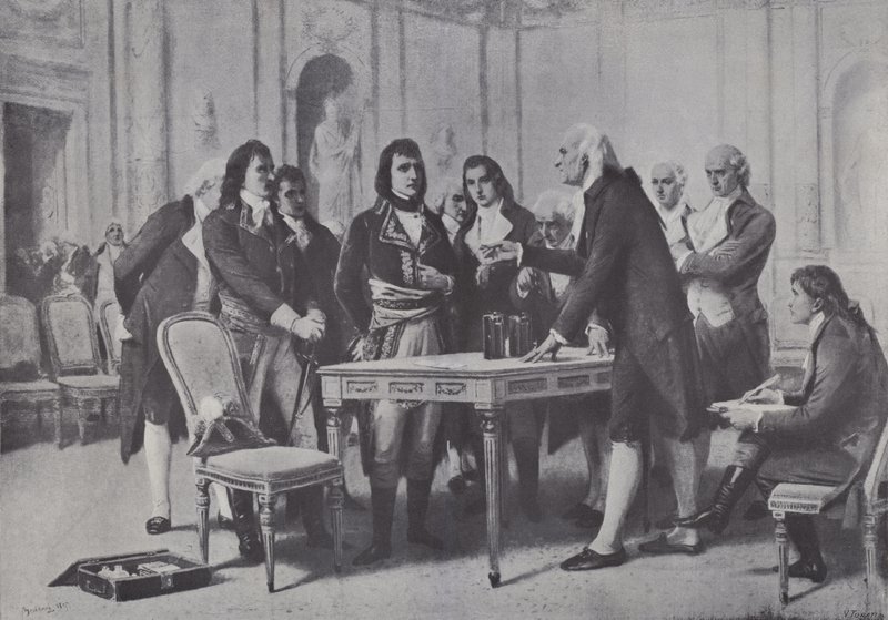 Alessandro Volta démontrant sa batterie à Napoléon, Premier Consul de France, 1801 - Giuseppe Bertini