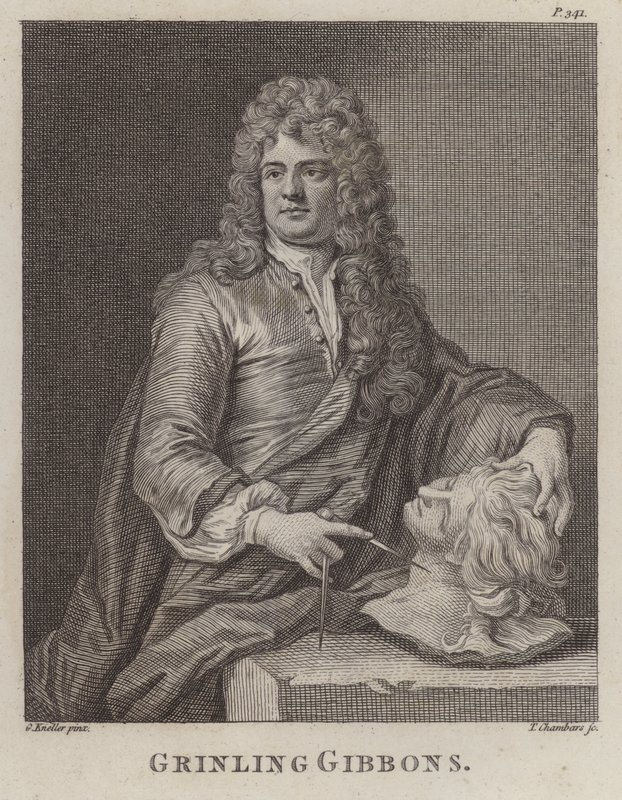 Grinling Gibbons, sculpteur et sculpteur sur bois anglais (gravure) - Godfrey (after) Kneller