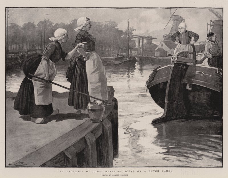 Un échange de compliments, une scène sur un canal hollandais - Gordon Frederick Browne