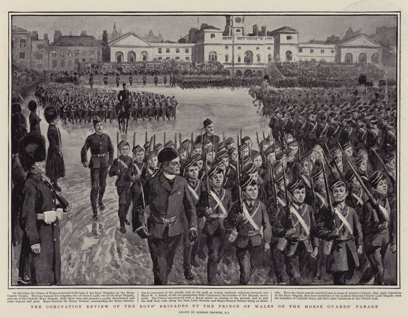 La revue de couronnement des brigades de garçons par le Prince de Galles sur la parade des Horse Guards - Gordon Frederick Browne