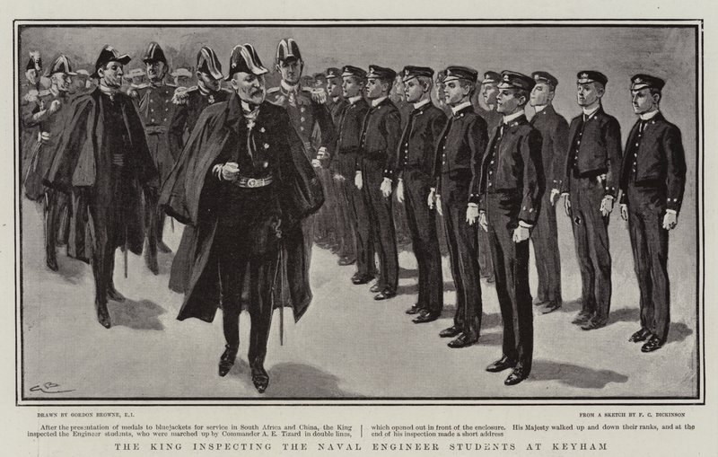 Le Roi inspectant les étudiants ingénieurs navals à Keyham - Gordon Frederick Browne