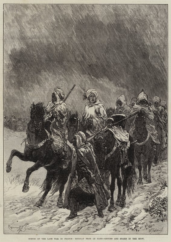 Scènes de la dernière guerre en France, retraite du Mans, Ghoums et Spahis dans la neige - Guillaume Regamey