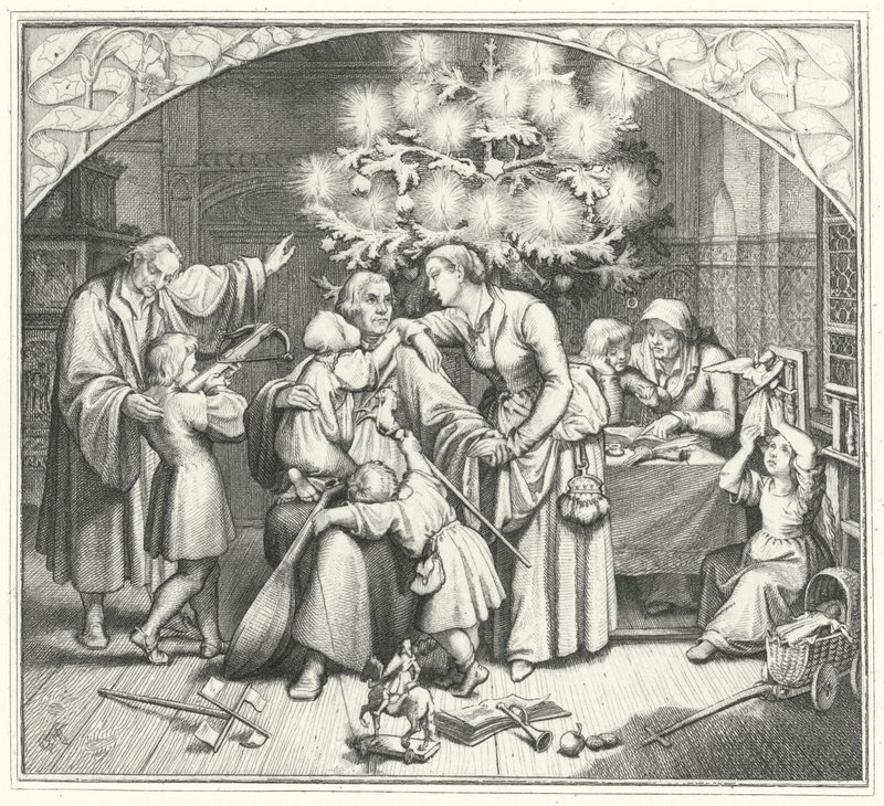 Martin Luther et sa famille célébrant la saison festive (gravure) - Gustav Ferdinand Leopold Konig