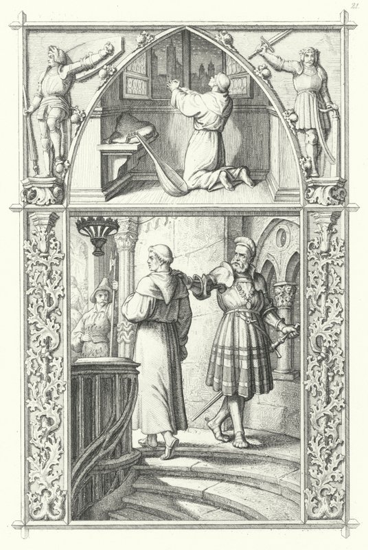 Martin Luther en prière avant la Diète de Worms (haut). Georg von Frundsberg encourage Martin Luther (bas) - Gustav Ferdinand Leopold Konig