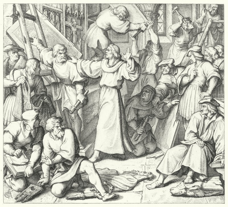 Martin Luther réprimant les iconoclastes à Wittenberg (gravure) - Gustav Ferdinand Leopold Konig