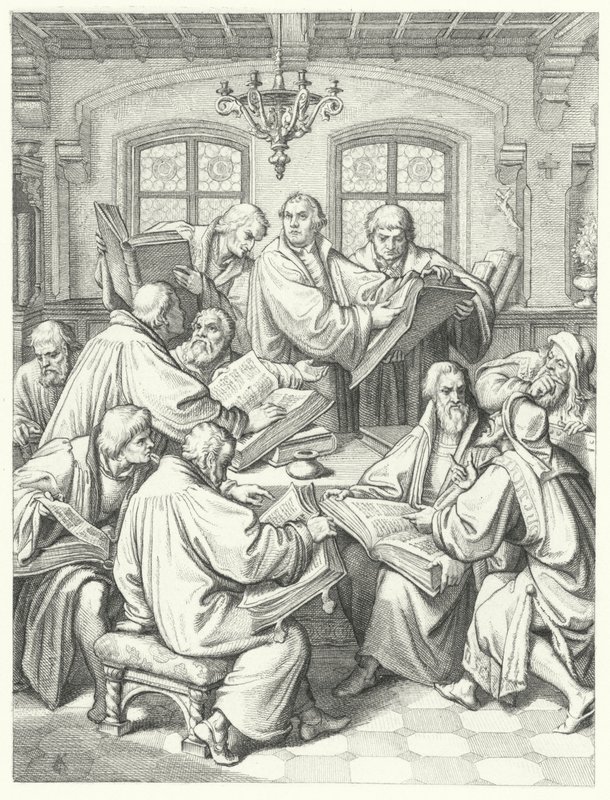Martin Luther traduisant la Bible en allemand (gravure) - Gustav Ferdinand Leopold Konig
