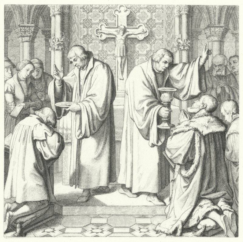 La Sainte Communion montrée sous forme protestante et catholique (gravure) - Gustav Ferdinand Leopold Konig