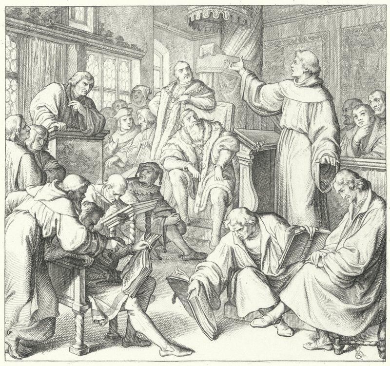 Le débat de Leipzig, Andreas Karlstadt, Johann Eck et Martin Luther, 1519 - Gustav Ferdinand Leopold Konig