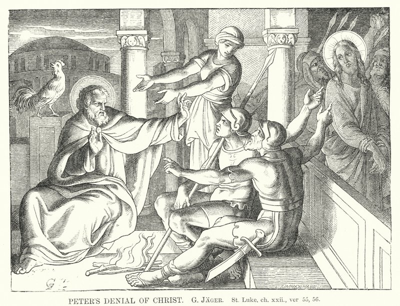 Le reniement de Pierre, Saint Luc, ch xxii, v 55, 56 - Gustav Jager