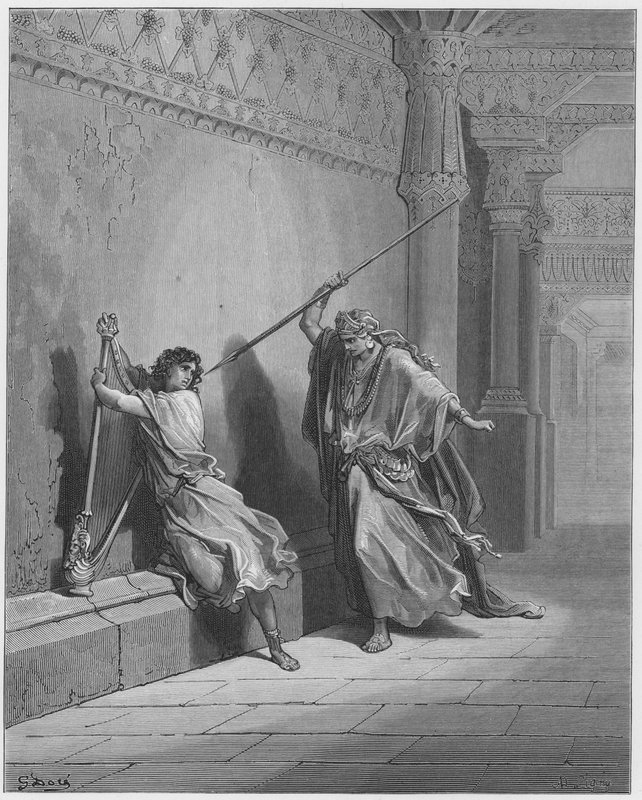 Saül tente de tuer David - Gustave Dore