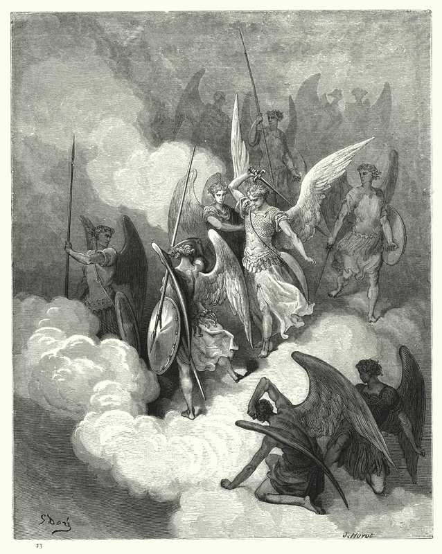 Illustration de Gustave Doré pour Le Paradis Perdu de Milton, Livre VI, vers 188 - Gustave Dore