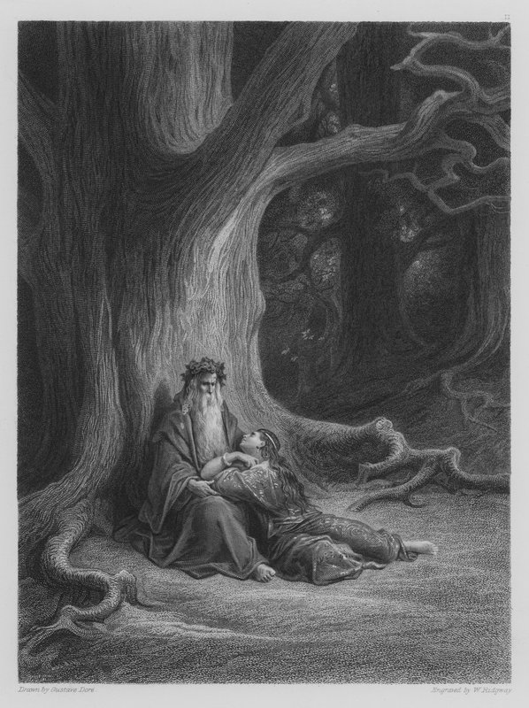Vivien et Merlin se reposent - Gustave after Dore