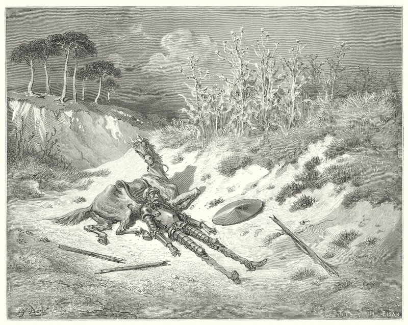 Don Quichotte de Gustave Doré : "Hélas ! où êtes-vous, chère dame, que pour mon malheur vous ne pleurez pas ?" - Gustave Dore