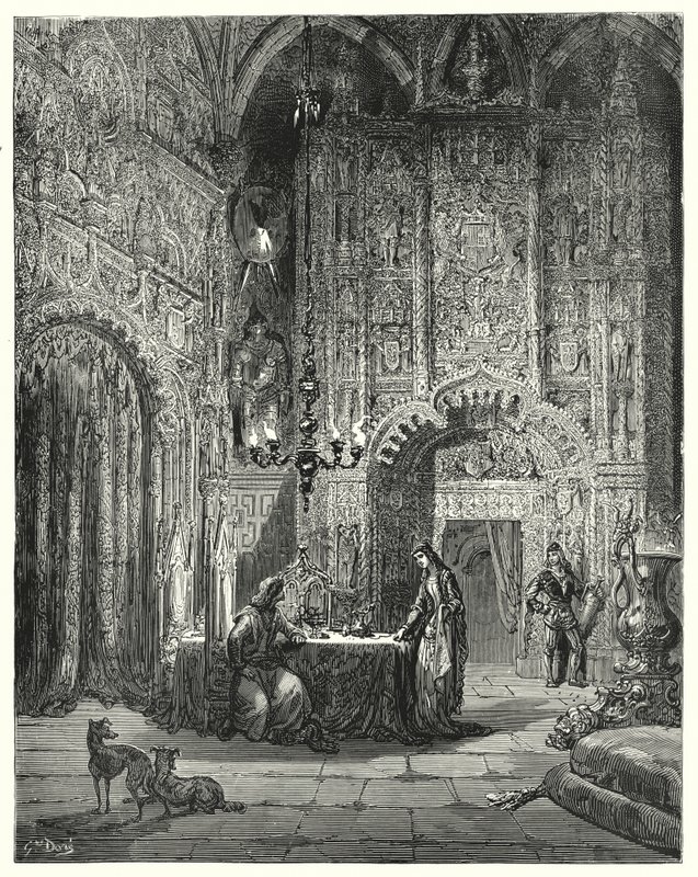 Don Quichotte de Gustave Doré : "Une autre demoiselle entre dans la pièce et commence à l