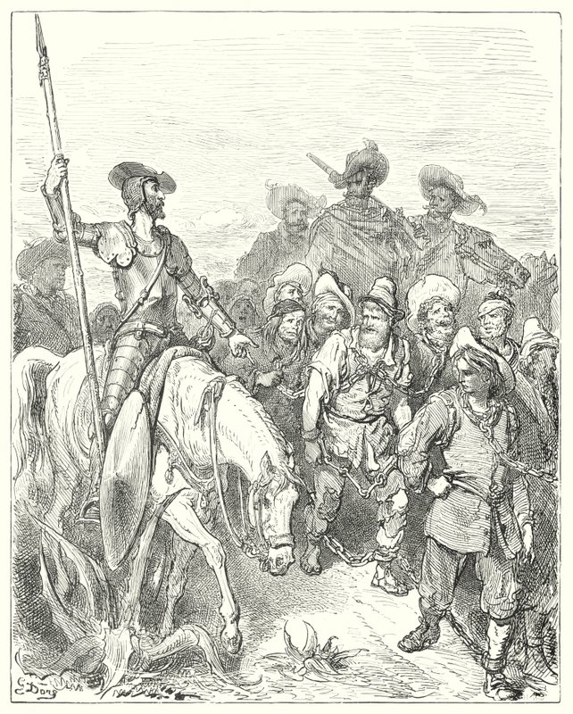 Don Quichotte de Gustave Doré: "Don Quichotte demanda au premier pour quels crimes il se trouvait dans ces circonstances misérables" - Gustave Dore