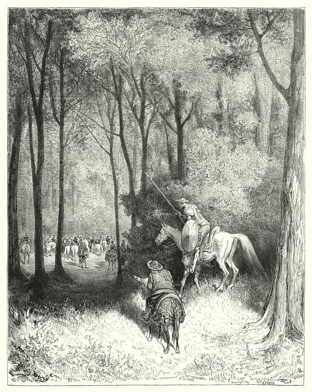 Don Quichotte de Gustave Doré : "Don Quichotte aperçut une compagnie, qu