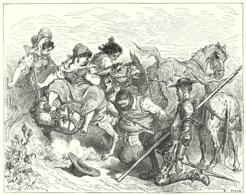 Don Quichotte de Gustave Doré : "Don Quichotte regardait avec des yeux dubitatifs et désolés la créature que Sancho appelait reine et dame" - Gustave Dore