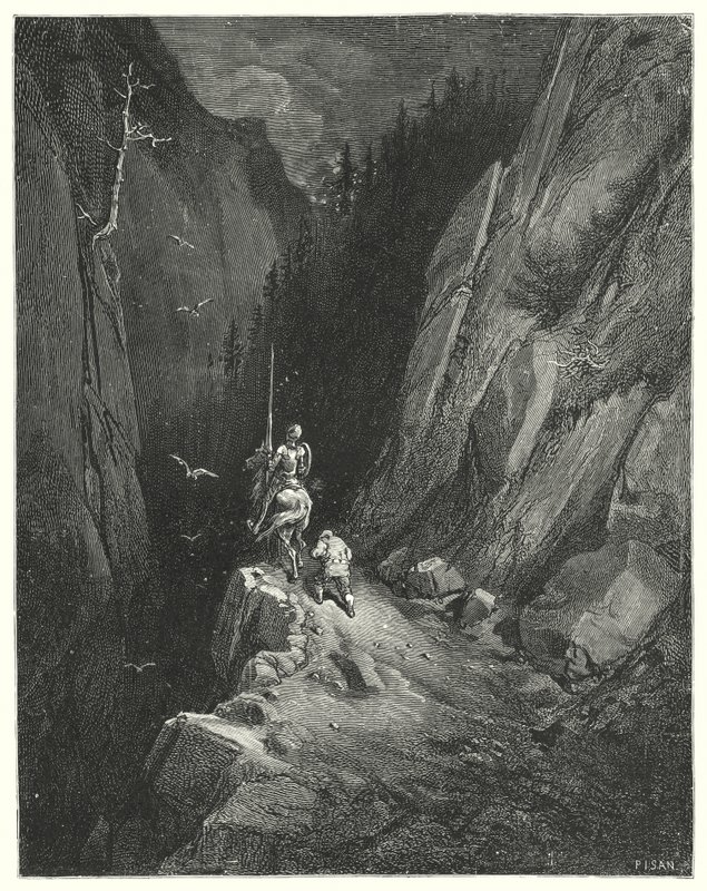 Don Quichotte de Gustave Doré : "Don Quichotte était transporté de joie de se retrouver là où il pouvait flatter son ambition avec l