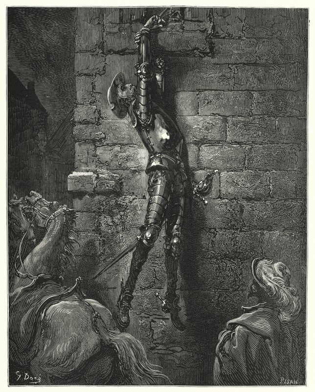 Don Quichotte de Gustave Doré : "Il serait inévitablement tombé au sol, si son poignet n