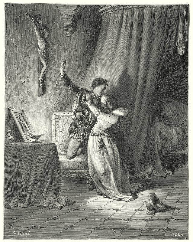 Don Quichotte de Gustave Doré: "Je suis à vous en ce moment, belle Dorothée: voyez, je vous donne ici ma main pour être la vôtre" (gravure) - Gustave Dore