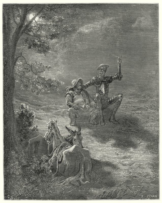 Don Quichotte de Gustave Doré : "Dans de tels discours, ils passèrent une grande partie de la nuit" - Gustave Dore