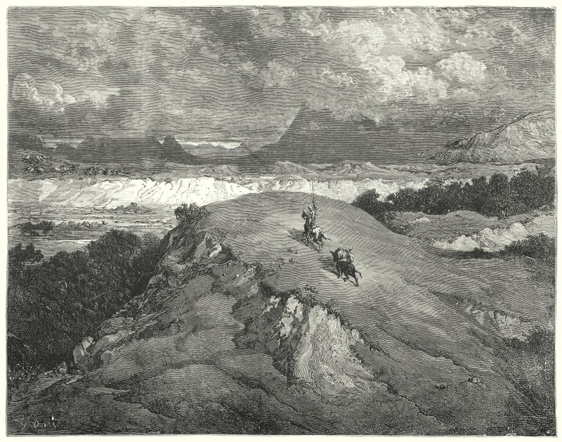 Don Quichotte de Gustave Doré : "Il faisait nuit avant que nos deux voyageurs n