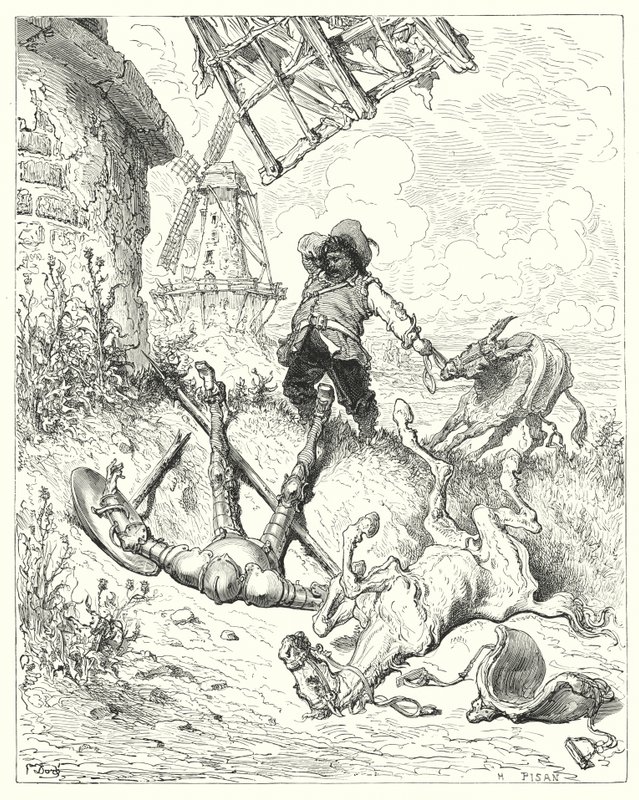 Don Quichotte de Gustave Doré : "Sancho courut aussi vite que son âne pouvait pour aider son maître" - Gustave Dore