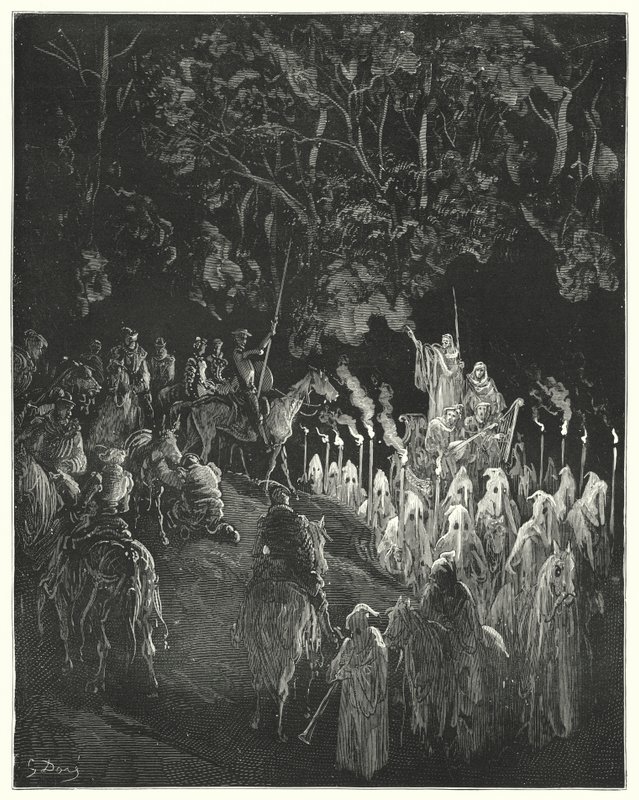 Don Quichotte de Gustave Doré : "La figure en robe se leva" (gravure) - Gustave Dore