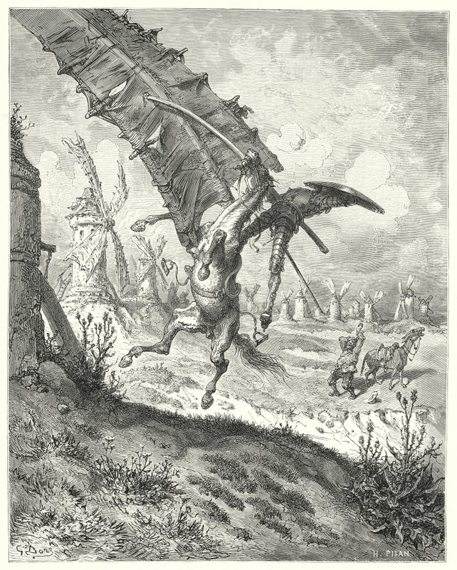 Don Quichotte de Gustave Doré : "La voile emporta à la fois le chevalier et le cheval avec elle" - Gustave Dore