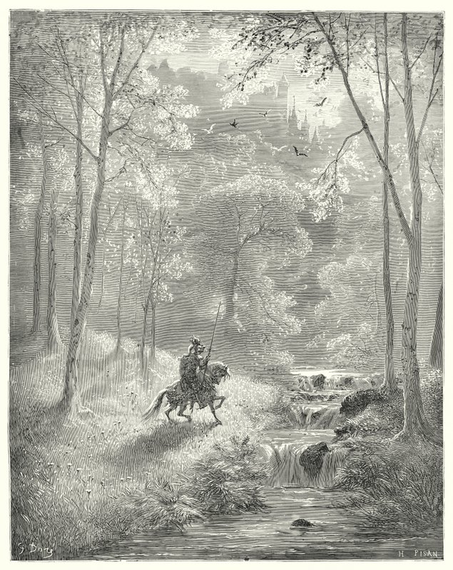Don Quichotte de Gustave Doré: "Le ciel lui semble plus transparent, et le soleil semble briller avec une clarté redoublée" (gravure) - Gustave Dore
