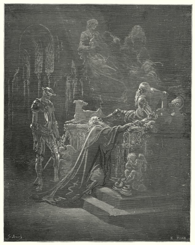 Don Quichotte de Gustave Doré : « Le vénérable Montesinos tomba à genoux devant le chevalier affligé » - Gustave Dore