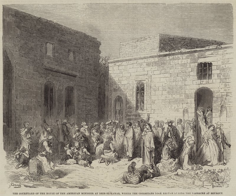 Cour de la maison du ministre américain à Deir-el-Kamar, où les chrétiens se sont réfugiés - Gustave Dore
