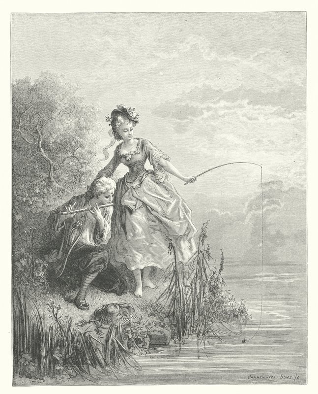 Les Fables de La Fontaine : Le Poisson et le Berger qui jouait du clairon (gravure) - Gustave Dore