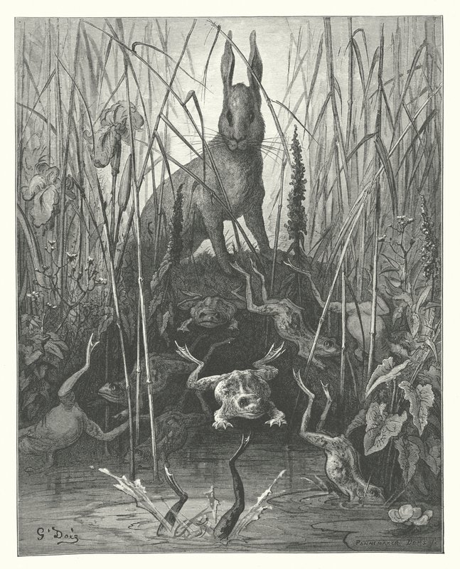 Les Fables de La Fontaine : Le Lièvre et les Grenouilles - Gustave Dore