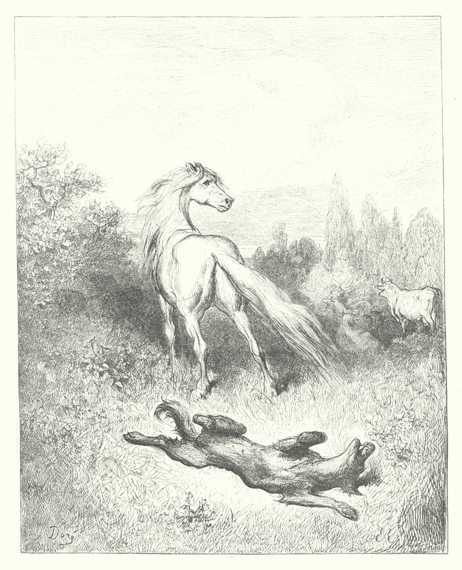 Les Fables de La Fontaine : Le Cheval et le Loup (gravure) - Gustave Dore