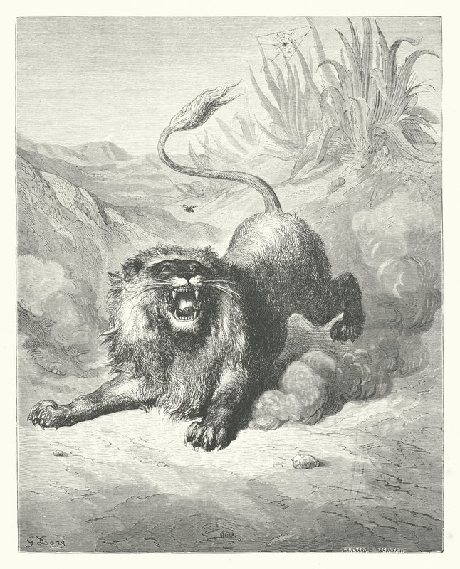 Les Fables de La Fontaine : Le Lion et le Moucheron - Gustave Dore