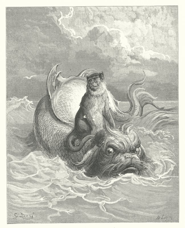 Les Fables de La Fontaine : Le Singe et le Dauphin - Gustave Dore