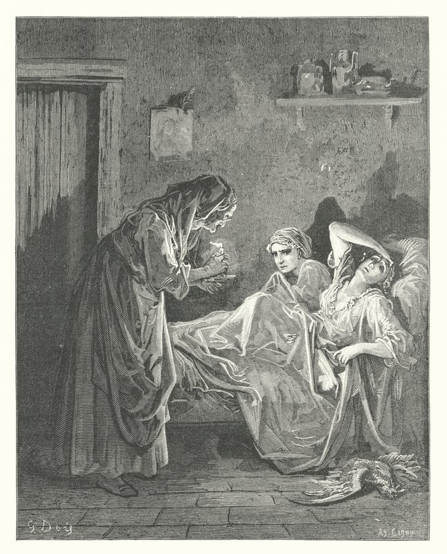 Les Fables de La Fontaine : La vieille femme et ses servantes - Gustave Dore