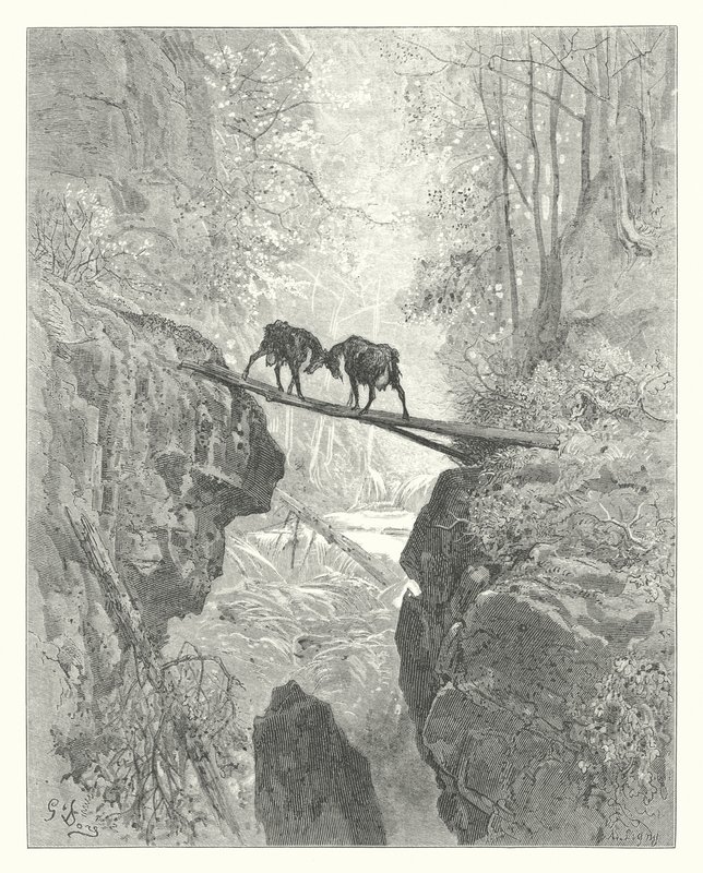 Les Fables de La Fontaine : Les Deux Chèvres - Gustave Dore