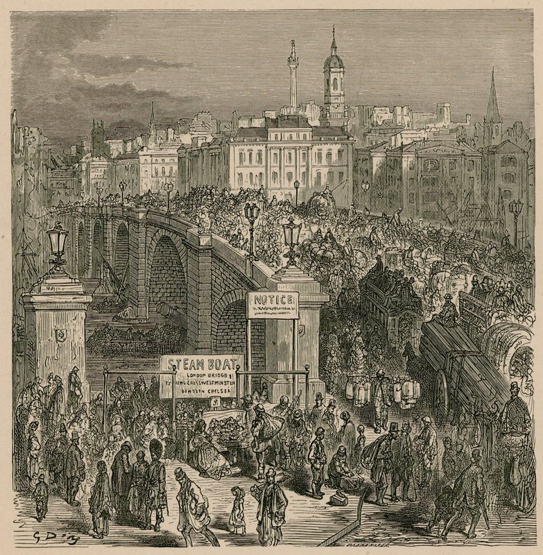 Circulation sur le pont de Londres - Gustave Dore