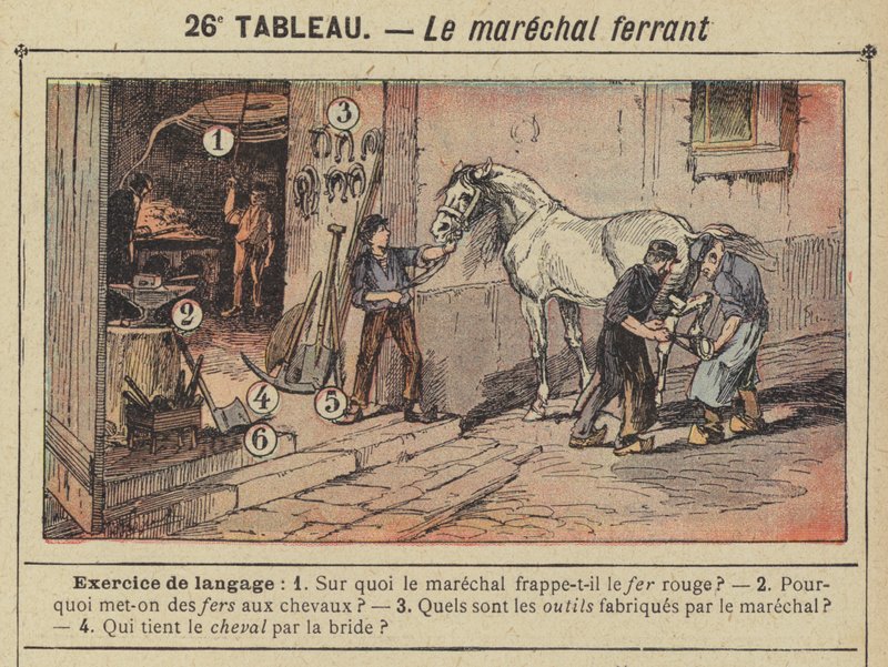 Le maréchal-ferrant (lithographie en couleur) - Gustave Fraipont