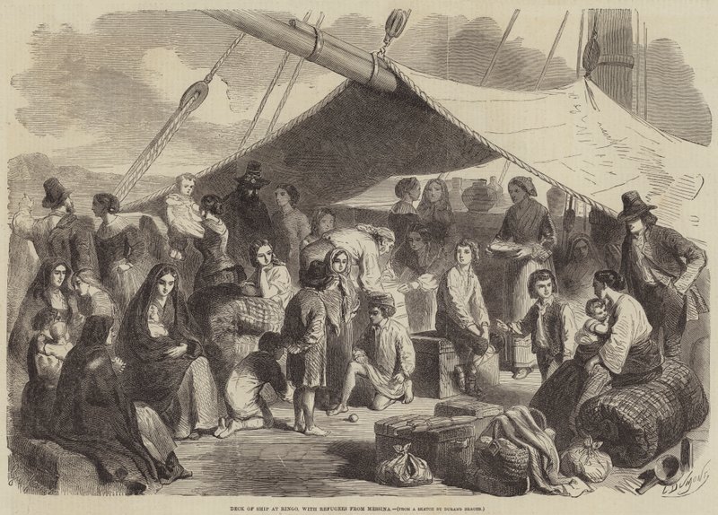 Pont du navire à Ringo, avec des réfugiés de Messine - Gustave Janet