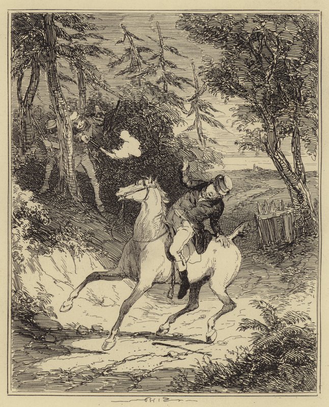 Les Luddites tirant sur M. Horsfall (gravure) - Hablot Knight (1815 92) (after) Browne