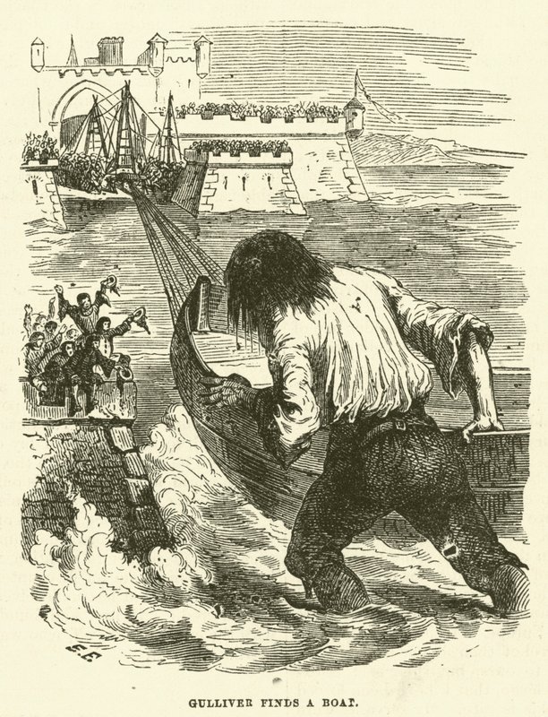 Gulliver trouve un bateau (gravure) - after Hablot Knight Browne