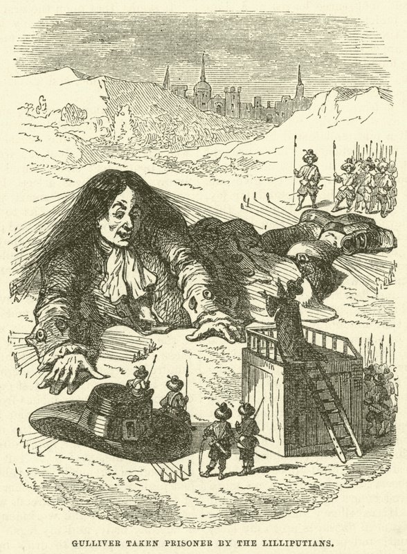Gulliver fait prisonnier par les Lilliputiens (gravure) - after Hablot Knight Browne