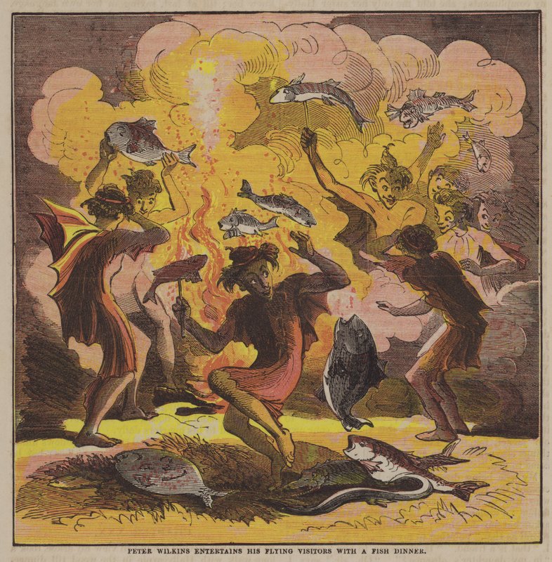 Peter Wilkins divertit ses visiteurs volants avec un dîner de poisson - after Hablot Knight Browne