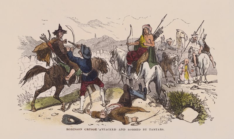 Robinson Crusoé attaqué et volé par des Tartares - after Hablot Knight Browne