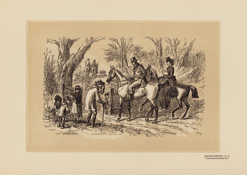 Croquis de chasse, n° 12, Le pourboire de Noël du squire (gravure) - Hablot Knight (1815 92) Browne