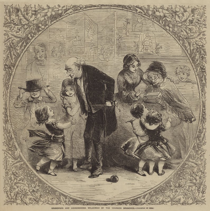 Grand-père et grand-mère accueillis par les jeunes générations - Hablot Knight Browne